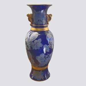 Vintage SM. Double Handle Cobalt Oriental Vase